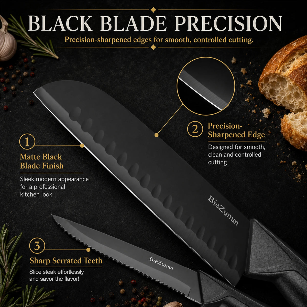 15-piece kitchen knife set with knife block, full stainless steel kitchen knife set, including chef's knife, slicing knife, steak knife and kitchen scissors, for home kitchen, ideal for home cooking and professional ch