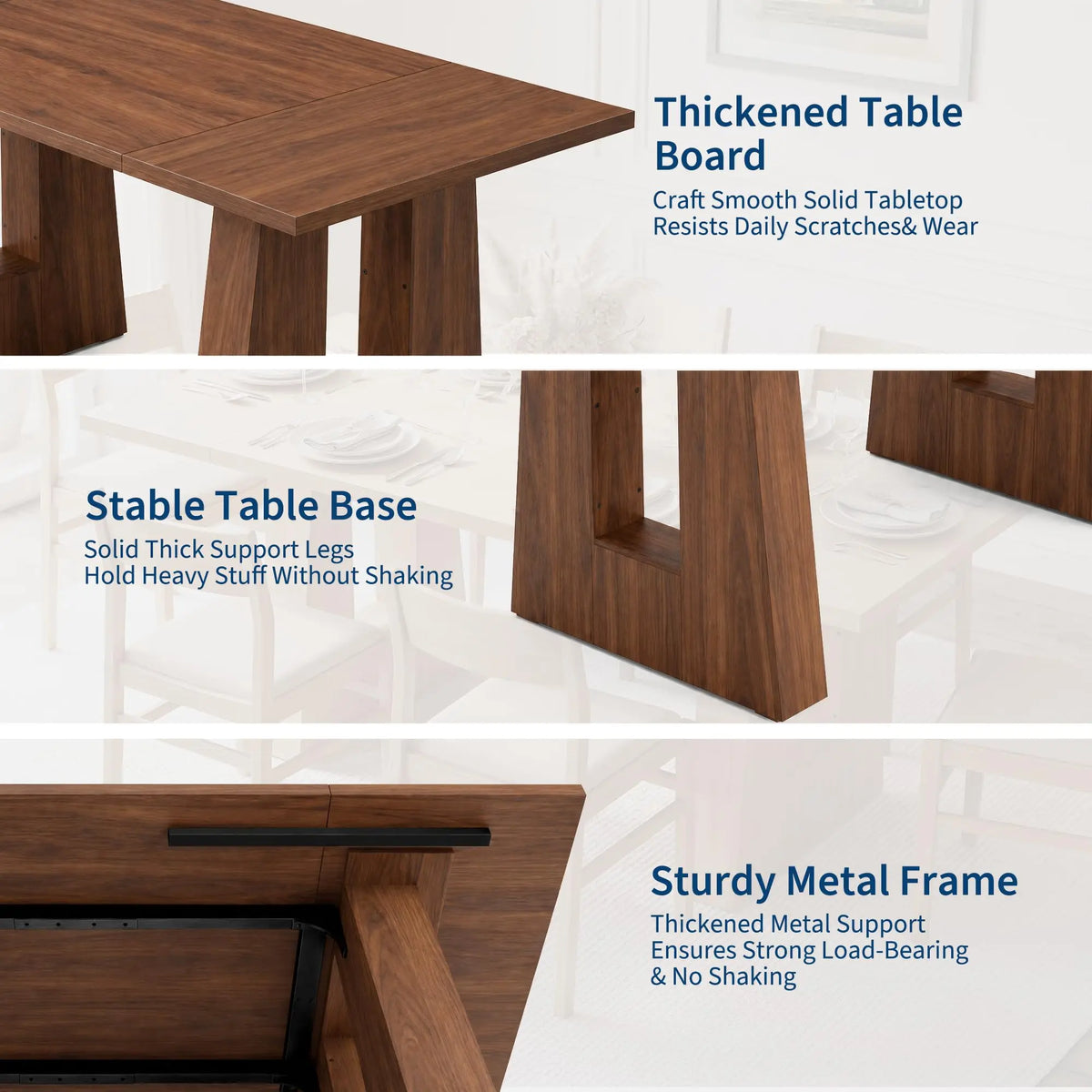 63 Inch Dining Table For 6 People Walnut Wooden Kitchen Table With Heavy Duty Legs Modern Rectangle Table For Kitchen Dining Room
