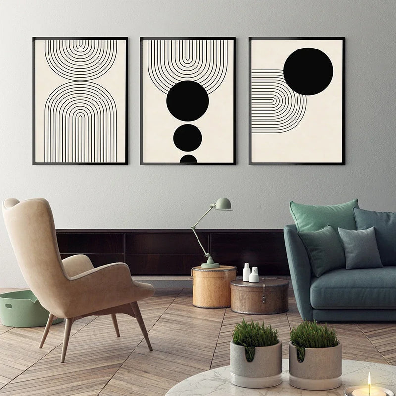 1pc frameless  Scandinavian Abstract Wall Art Geometric Beige and Black Arches Geometric Lines HD Poster Print Home Bedroom Livi