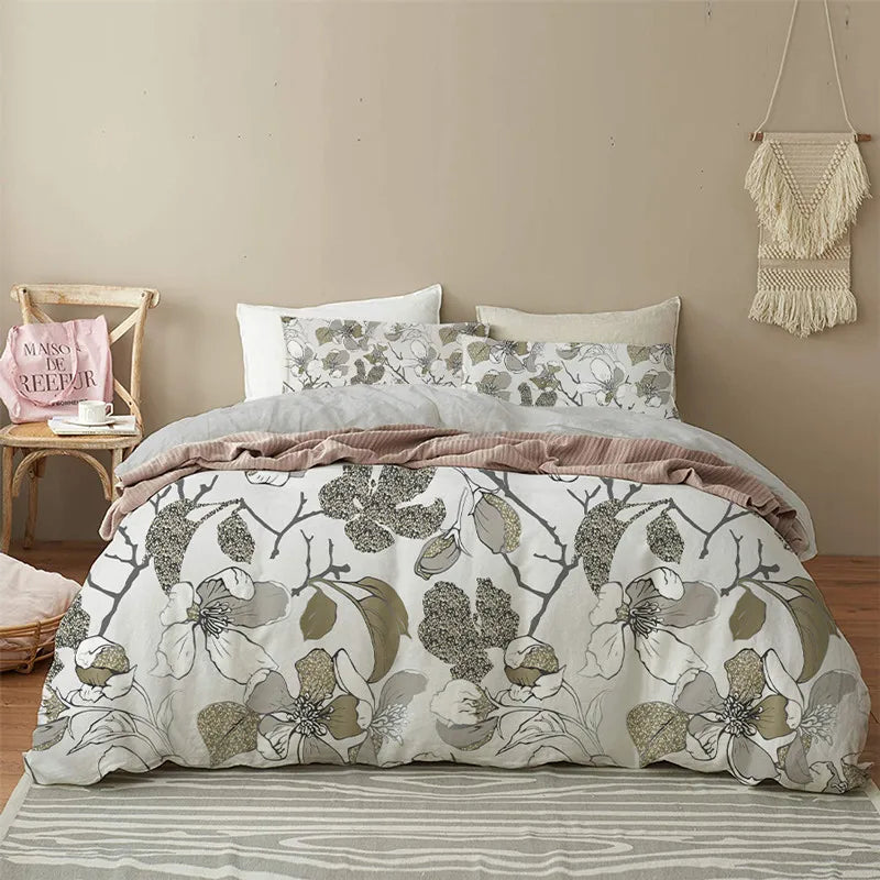 Floral Duvet Cover Microfiber 2/3pcs Queen Daisy Bedding Set Leaves Plant Print Soft Breathable Quilt Cover With Zipper Closure
