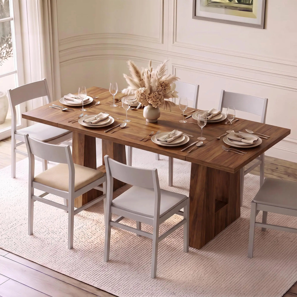 63 Inch Dining Table For 6 People Walnut Wooden Kitchen Table With Heavy Duty Legs Modern Rectangle Table For Kitchen Dining Room