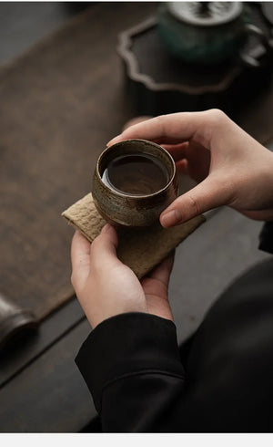 1pc Japanese Style Handmade Stoneware Tea Cup Kung Fu Tea Set Tea Cup Small Single Cup Ancient Style Quiet Road Cup Bowl Teacup