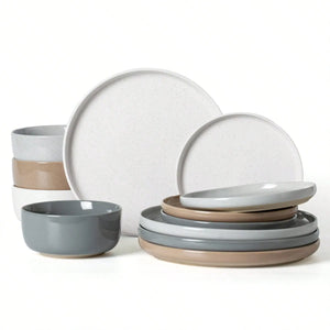 Dinnerware Sets Nordic Modern Dishes Set For 4 Off White Speckled Glazed Ceramic Stoneware 12 Pieces Plates And Bowls Set Microwave Safe For Home Kitchen Dining Housewarming Thanksgiving Christmas Gift