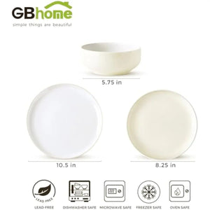 Stoneware Dinner Set for 4 People • 12-Piece Glossy Tableware Collection • 4 Dinner Plates 10.5 in • 4 Salad Plates 8.25 in • 4