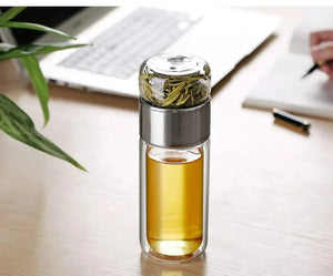2026 NEW High Borosilicate Glass Tea Infuser Bottle 420ML Double Wall Insulated Tumbler with Tea Filter, Hot  Cold Drinkware