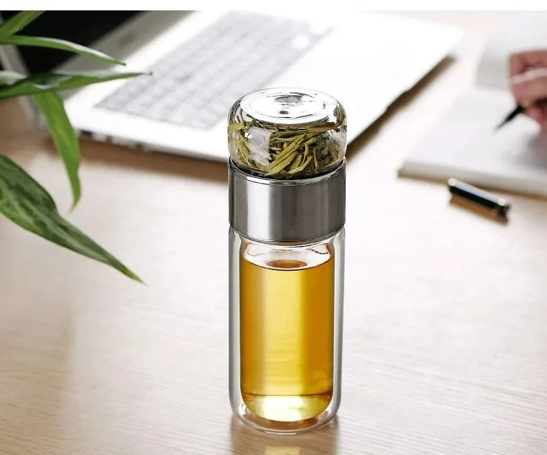 2026 NEW High Borosilicate Glass Tea Infuser Bottle 420ML Double Wall Insulated Tumbler with Tea Filter, Hot  Cold Drinkware