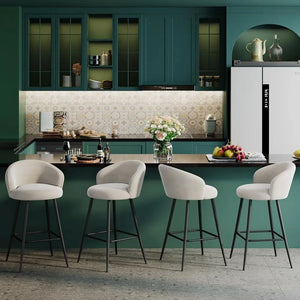 Set of 4, 24 Velvet Counter Height Barstools with Backrest and Metal Legs, Beige