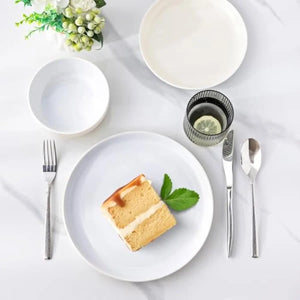 Stoneware Dinner Set for 4 People • 12-Piece Glossy Tableware Collection • 4 Dinner Plates 10.5 in • 4 Salad Plates 8.25 in • 4