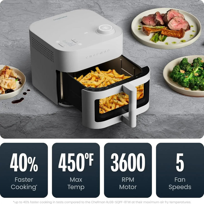 Crispinator Air Fryer 7 in 1 with 8 Qt Capacity 450 F Max Temp TurboFry Pro Technology for Fast Even Results Bake Broil