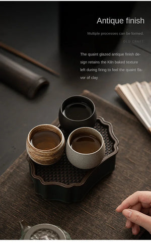 1pc Japanese Style Handmade Stoneware Tea Cup Kung Fu Tea Set Tea Cup Small Single Cup Ancient Style Quiet Road Cup Bowl Teacup