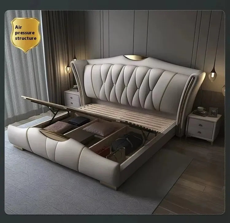 Beautiful bed with queen size bed, luxurious modern style, 1.5m soft leather bed, 1.8m double bed with wooden frame