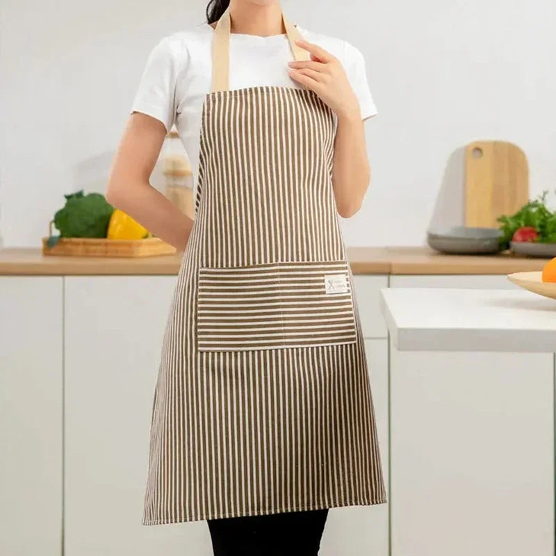 Household Striped Linen Apron Sleeveless Hanging Neck Elasticity Adjustable Apron Kitchen Cooking Gardening Kitchen Accessories