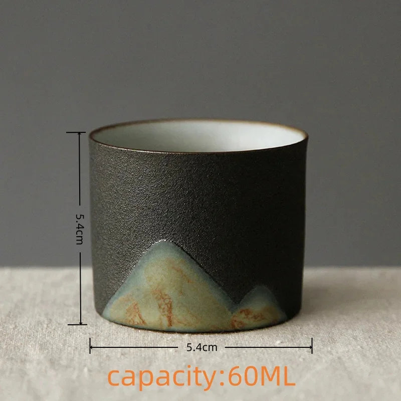 1pc Japanese Style Handmade Stoneware Tea Cup Kung Fu Tea Set Tea Cup Small Single Cup Ancient Style Quiet Road Cup Bowl Teacup
