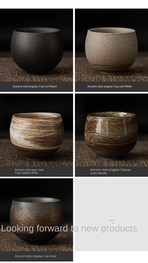 1pc Japanese Style Handmade Stoneware Tea Cup Kung Fu Tea Set Tea Cup Small Single Cup Ancient Style Quiet Road Cup Bowl Teacup