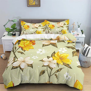 Floral Duvet Cover Microfiber 2/3pcs Queen Daisy Bedding Set Leaves Plant Print Soft Breathable Quilt Cover With Zipper Closure