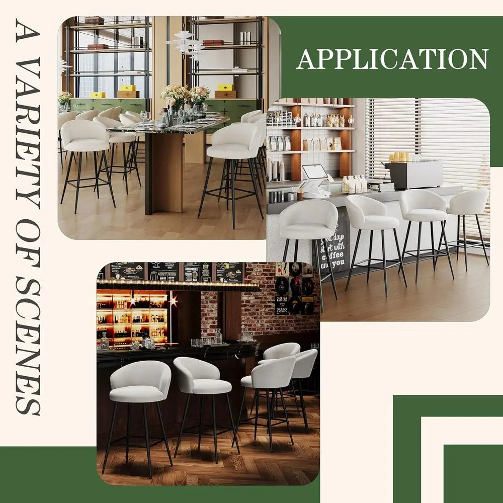 Set of 4, 24 Velvet Counter Height Barstools with Backrest and Metal Legs, Beige