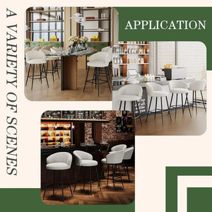 Set of 4, 24 Velvet Counter Height Barstools with Backrest and Metal Legs, Beige