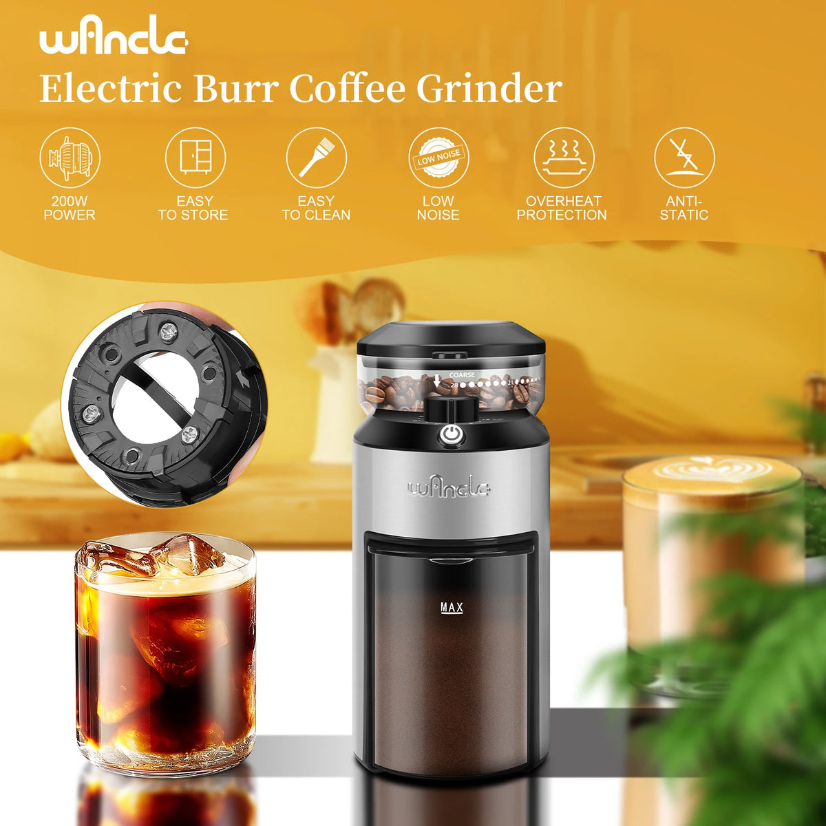 Automatic Burr Coffee Grinder 200W Electric Coffee Bean Grinder with 28 Precise Grind Settings Stainless Steel Grinding Machine