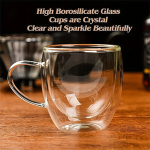1pc 250ml Premium Double-Walled Borosilicate Glass Coffee Mug with Handle Perfect for Family, Christmas Birthday Party