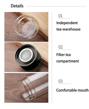 2026 NEW High Borosilicate Glass Tea Infuser Bottle 420ML Double Wall Insulated Tumbler with Tea Filter, Hot  Cold Drinkware