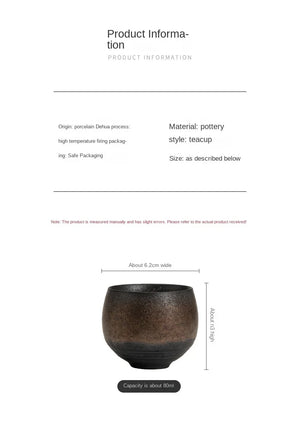 1pc Japanese Style Handmade Stoneware Tea Cup Kung Fu Tea Set Tea Cup Small Single Cup Ancient Style Quiet Road Cup Bowl Teacup