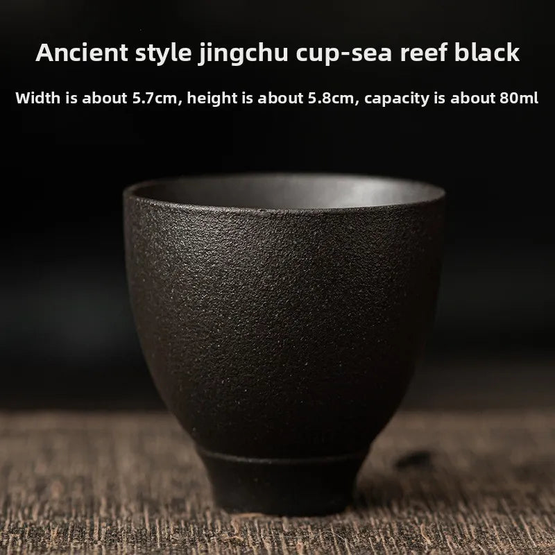 1pc Japanese Style Handmade Stoneware Tea Cup Kung Fu Tea Set Tea Cup Small Single Cup Ancient Style Quiet Road Cup Bowl Teacup