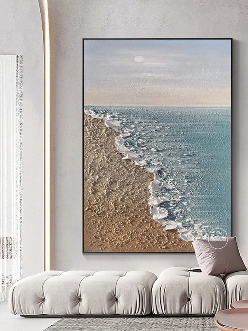 Natural Sea Wave Landscape Oil Painting Wall Canvas, Home Art, Hand Picture, Modern Artwork for Living Room, Unframed