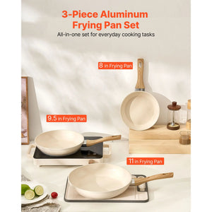 Aluminum Egg Fry Pans 3 Piece Set (8 9.5 11 In) Nonstick Ceramic Heavy Duty Skillets with Heat Resistance Frying Pan Skillet