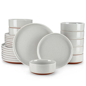 MALACASA TARA 12/24 Pcs Dinnerware Set Curved Edge Sesame Glaze Stoneware Plates Set With 4/6pcs Dinner Plate/Dessert/Bowl