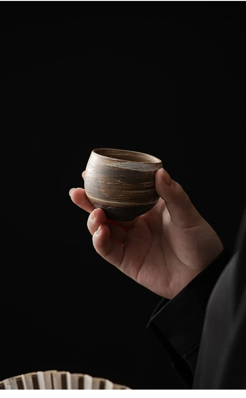 1pc Japanese Style Handmade Stoneware Tea Cup Kung Fu Tea Set Tea Cup Small Single Cup Ancient Style Quiet Road Cup Bowl Teacup