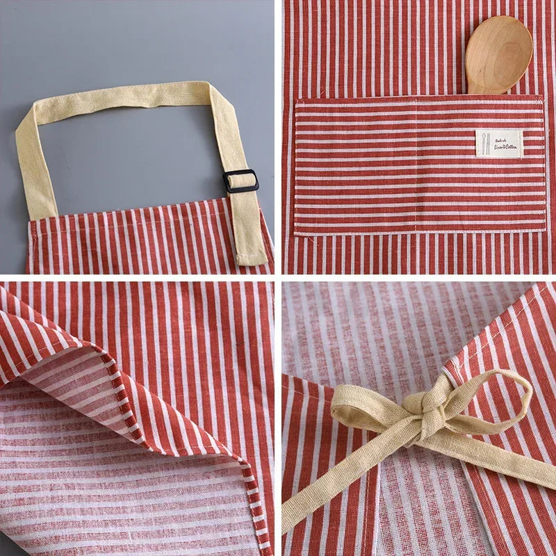 Household Striped Linen Apron Sleeveless Hanging Neck Elasticity Adjustable Apron Kitchen Cooking Gardening Kitchen Accessories