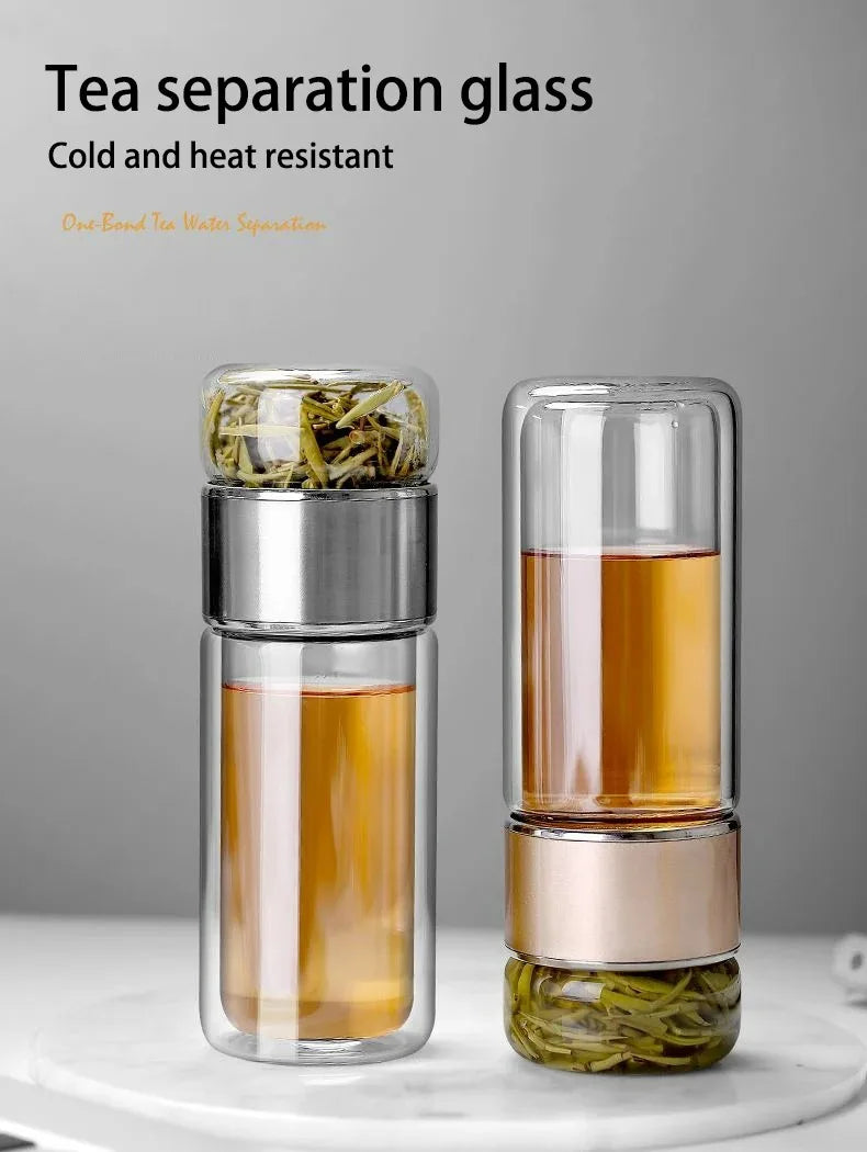 2026 NEW High Borosilicate Glass Tea Infuser Bottle 420ML Double Wall Insulated Tumbler with Tea Filter, Hot  Cold Drinkware