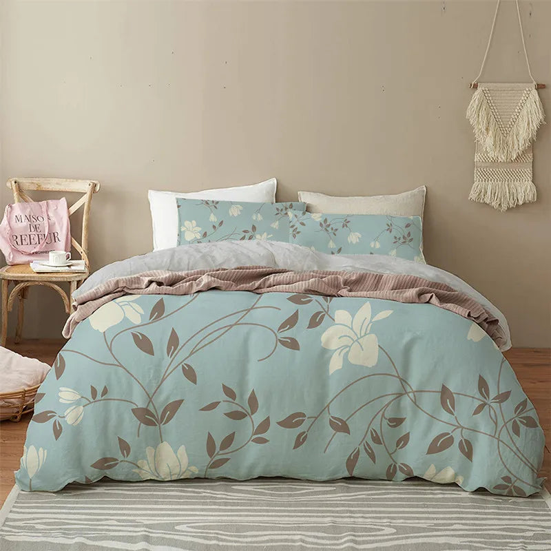 Floral Duvet Cover Microfiber 2/3pcs Queen Daisy Bedding Set Leaves Plant Print Soft Breathable Quilt Cover With Zipper Closure