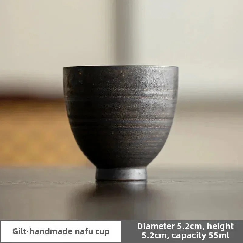 1pc Japanese Style Handmade Stoneware Tea Cup Kung Fu Tea Set Tea Cup Small Single Cup Ancient Style Quiet Road Cup Bowl Teacup