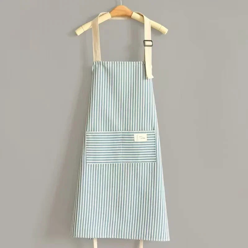 Household Striped Linen Apron Sleeveless Hanging Neck Elasticity Adjustable Apron Kitchen Cooking Gardening Kitchen Accessories
