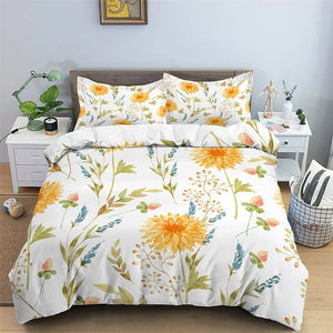 Floral Duvet Cover Microfiber 2/3pcs Queen Daisy Bedding Set Leaves Plant Print Soft Breathable Quilt Cover With Zipper Closure