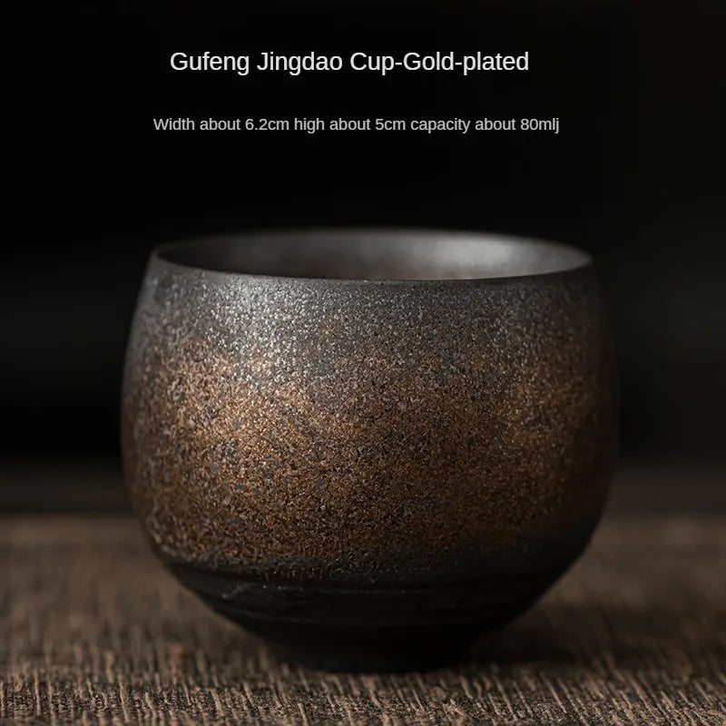 1pc Japanese Style Handmade Stoneware Tea Cup Kung Fu Tea Set Tea Cup Small Single Cup Ancient Style Quiet Road Cup Bowl Teacup