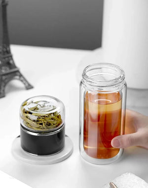 2026 NEW High Borosilicate Glass Tea Infuser Bottle 420ML Double Wall Insulated Tumbler with Tea Filter, Hot  Cold Drinkware