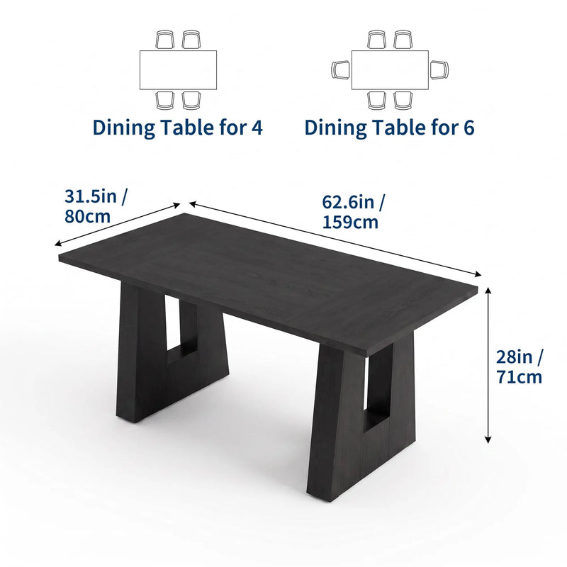 63 Inch Dining Table For 6 People Walnut Wooden Kitchen Table With Heavy Duty Legs Modern Rectangle Table For Kitchen Dining Room