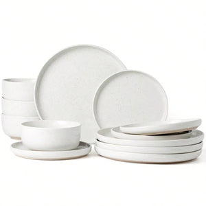 Dinnerware Sets Nordic Modern Dishes Set For 4 Off White Speckled Glazed Ceramic Stoneware 12 Pieces Plates And Bowls Set Microwave Safe For Home Kitchen Dining Housewarming Thanksgiving Christmas Gift