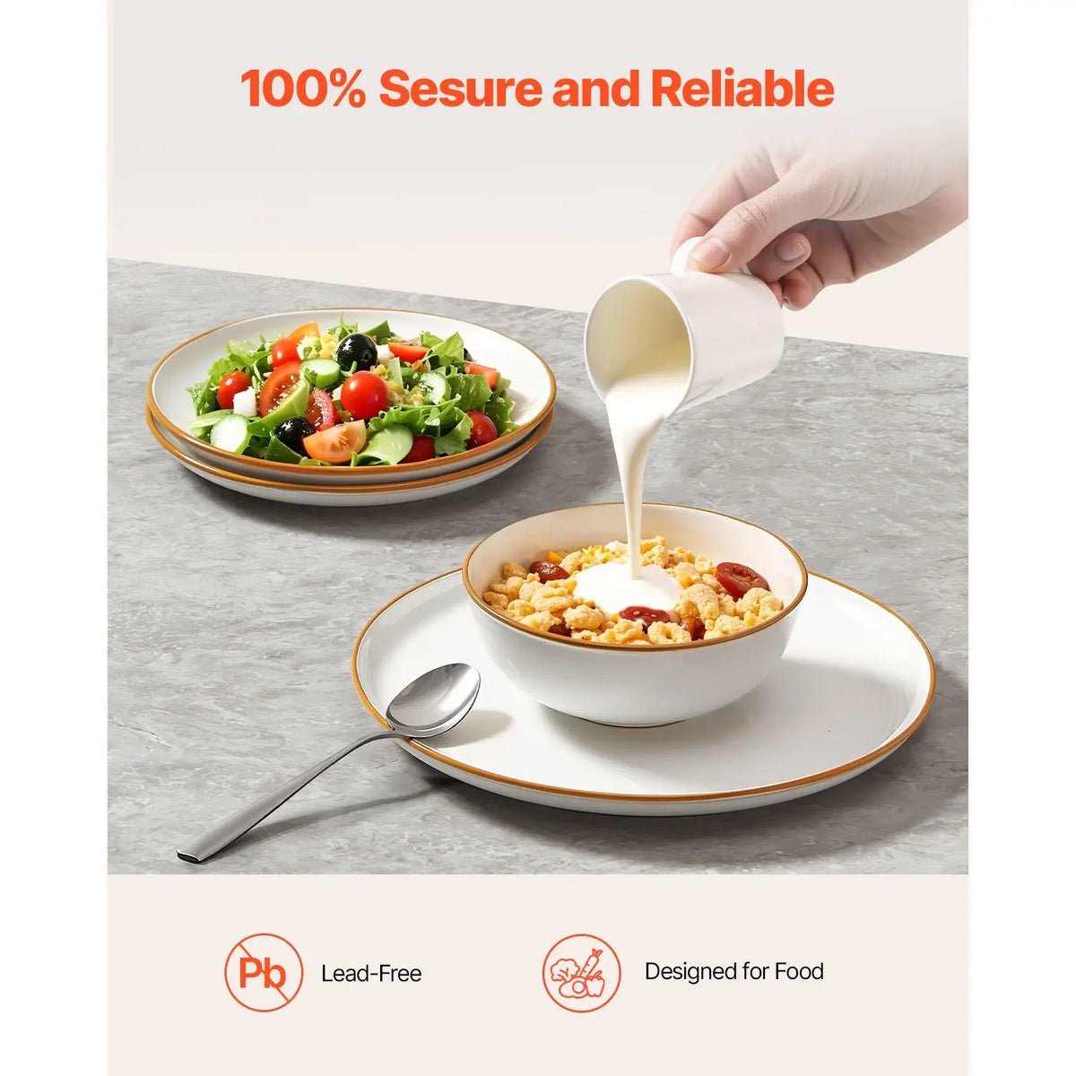 Dinnerware Set, Service for 4 (12 PCS), Round Plates and Bowls Sets, Scratch Resistant Ceramic Dinner Ware, Dishwasher and