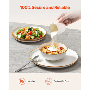 Dinnerware Set, Service for 4 (12 PCS), Round Plates and Bowls Sets, Scratch Resistant Ceramic Dinner Ware, Dishwasher and