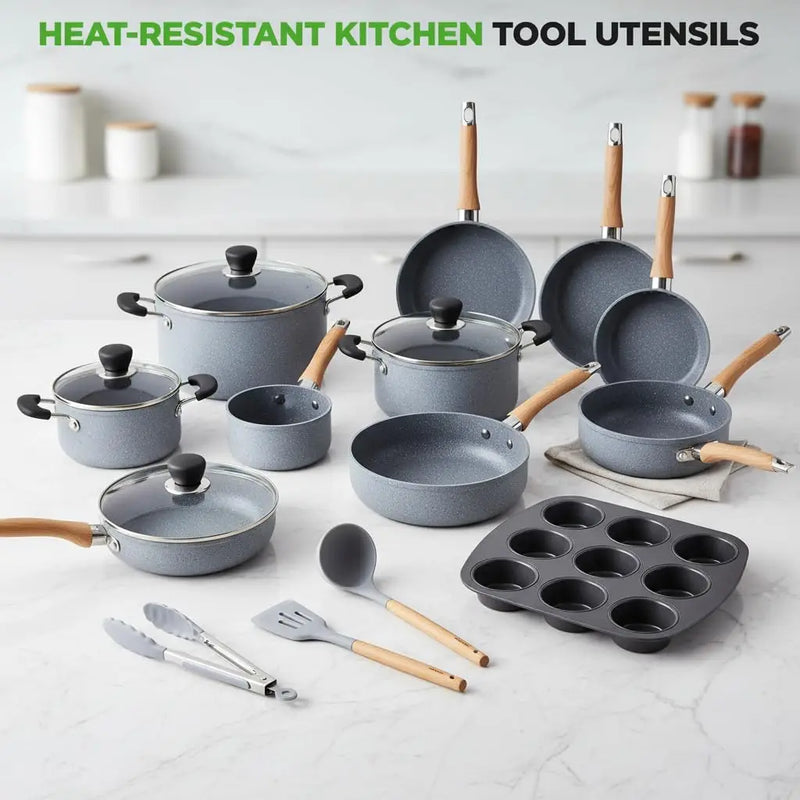 22-Piece Nonstick Cookware Set – Pots and Pans Set with Bakeware & Cooking Utensils, Induction Compatible, PFOA & PFOS Free, Mar