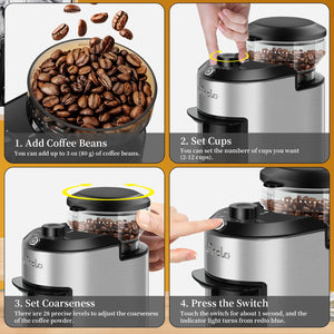 Automatic Burr Coffee Grinder 200W Electric Coffee Bean Grinder with 28 Precise Grind Settings Stainless Steel Grinding Machine