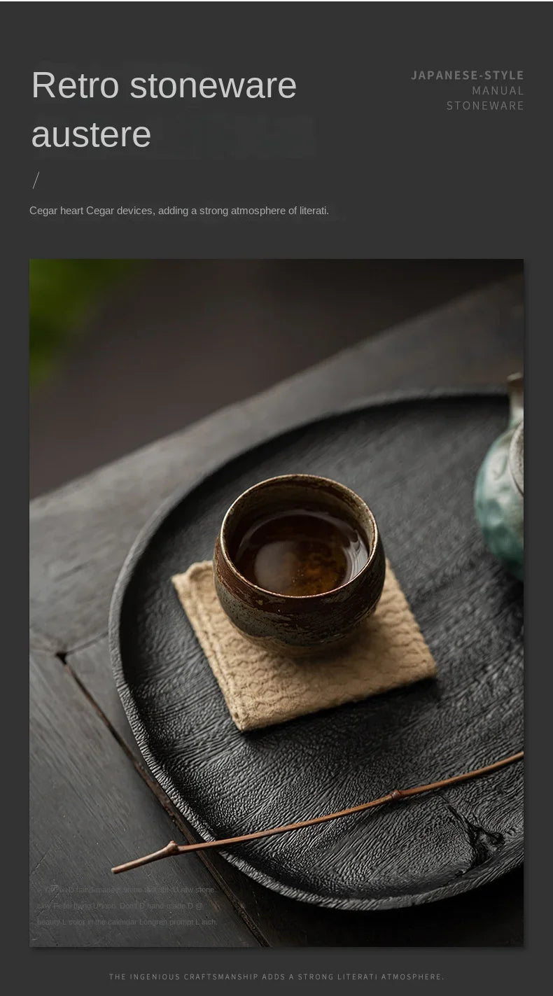 1pc Japanese Style Handmade Stoneware Tea Cup Kung Fu Tea Set Tea Cup Small Single Cup Ancient Style Quiet Road Cup Bowl Teacup