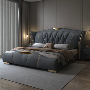 Beautiful bed with queen size bed, luxurious modern style, 1.5m soft leather bed, 1.8m double bed with wooden frame