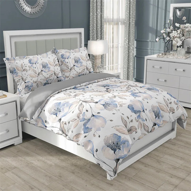 Floral Duvet Cover Microfiber 2/3pcs Queen Daisy Bedding Set Leaves Plant Print Soft Breathable Quilt Cover With Zipper Closure