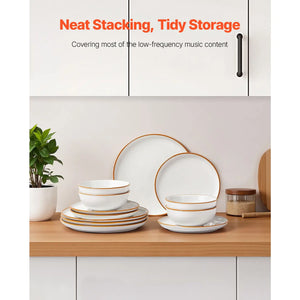 Dinnerware Set, Service for 4 (12 PCS), Round Plates and Bowls Sets, Scratch Resistant Ceramic Dinner Ware, Dishwasher and