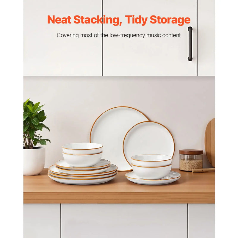 Dinnerware Set, Service for 4 (12 PCS), Round Plates and Bowls Sets, Scratch Resistant Ceramic Dinner Ware, Dishwasher and