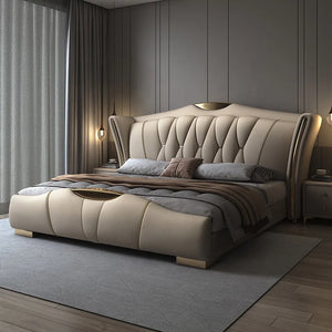 Beautiful bed with queen size bed, luxurious modern style, 1.5m soft leather bed, 1.8m double bed with wooden frame